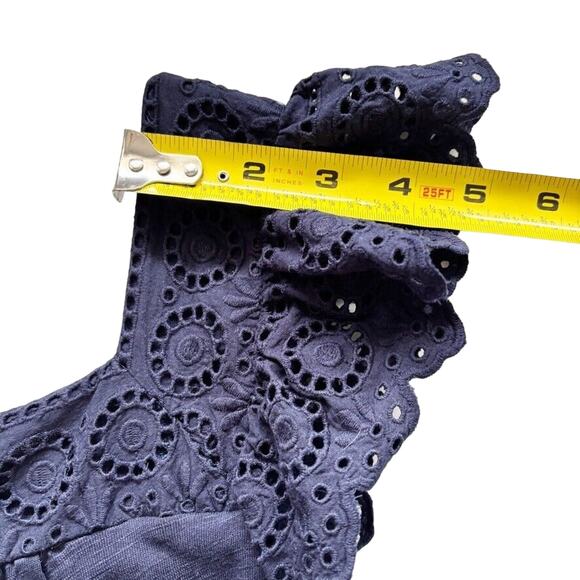 Talbots Women's L Navy Dress Eyelet Flutter Sleeve Square Neck Textured Fabric - Picture 10 of 13